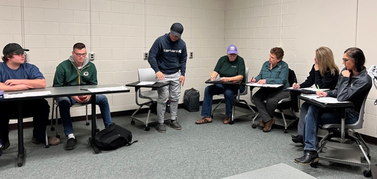 Students meeting in a classroom