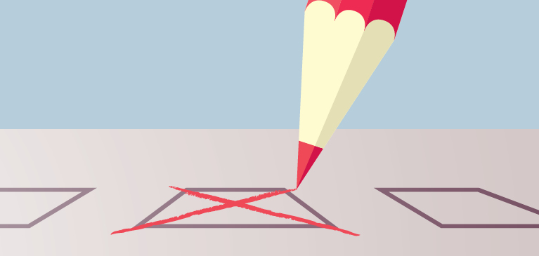 Voter box with red pen.