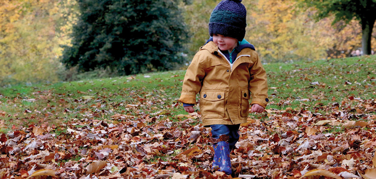 Kid in Fall Leaves