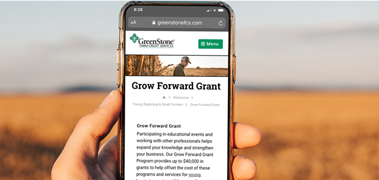 Grow forward grant page on phone