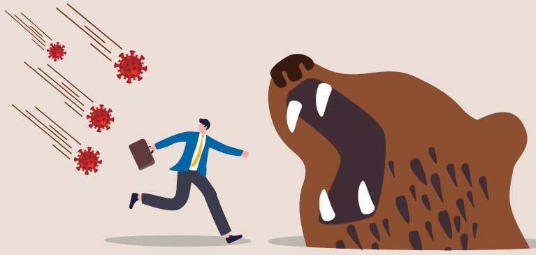 Man running towards a bear.