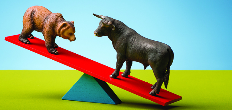 bull and bear on a level