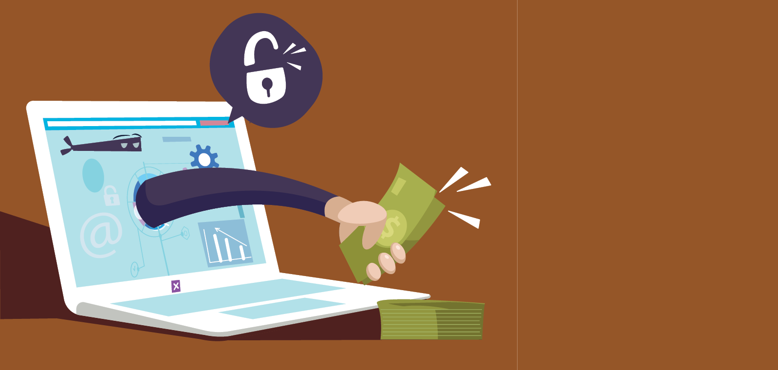 Hand reaching from computer