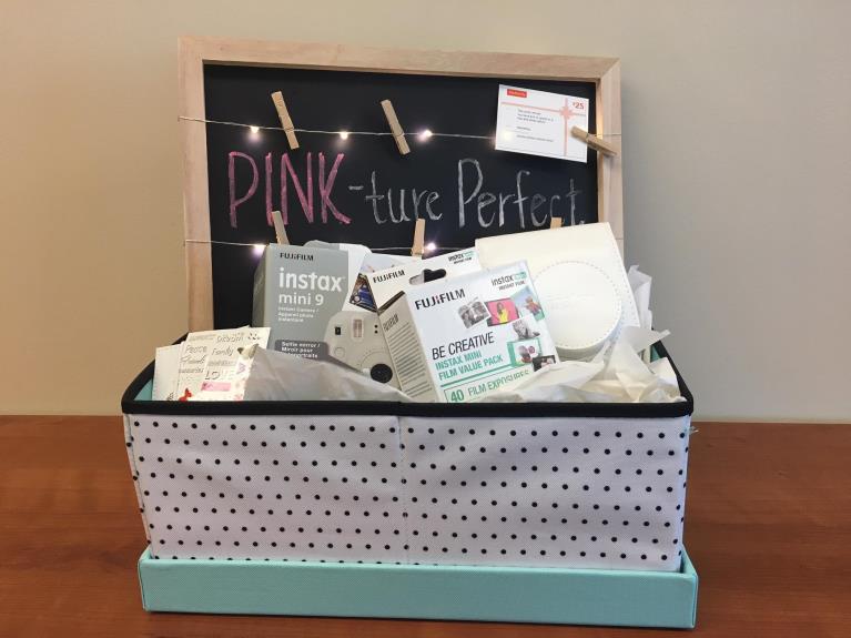 Camera-themed raffle basket