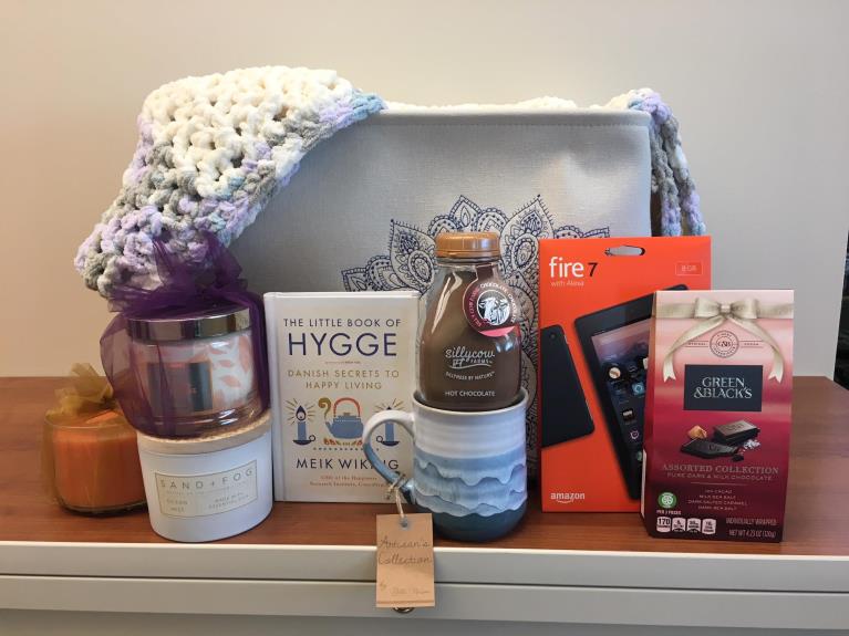 Cozy themed basket for the raffle