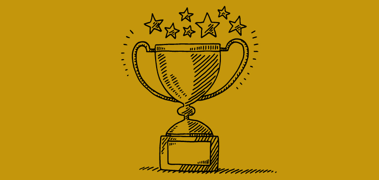 Trophy with stars coming out of the top.