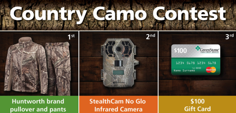 Country Camo photo contest with huntworth apparel, trail camera and gift card prizes