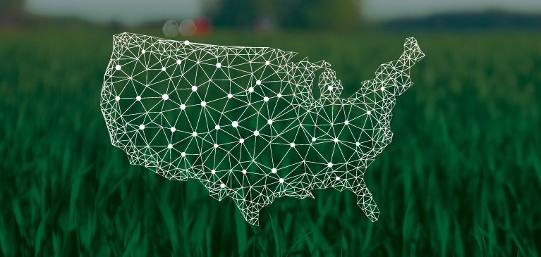 United States in green with white dots.