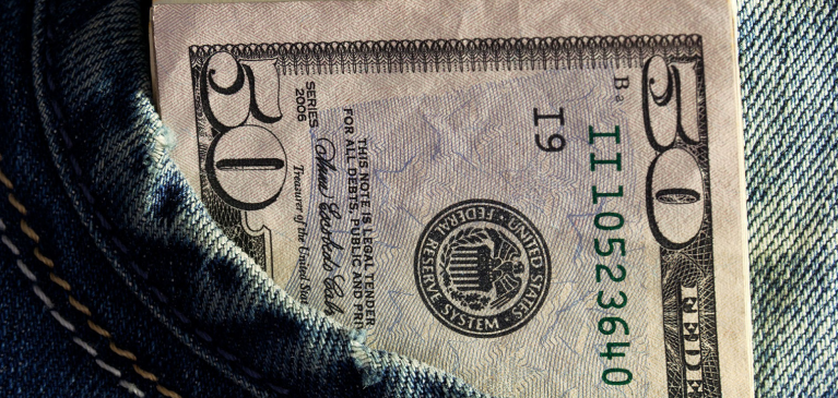 $50 bill in jean pocket
