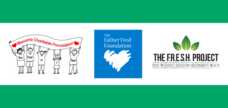 Macomb Charitable Foundation Logo, The Father Fred Foundation Logo, The Fresh Project Logo