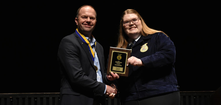 Travis Jones receiving Honorary State FFA Degree