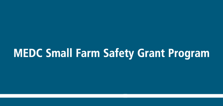 Blue box with White Text Small Farm Safety Grant