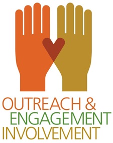 Two hands forming a heart saying outreach, engagement, and involvement
