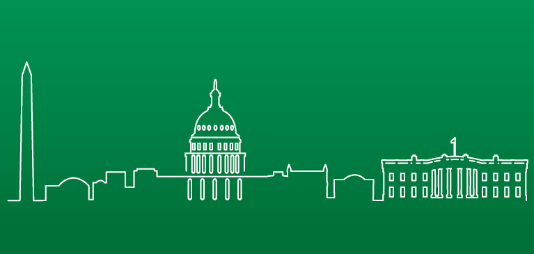 Green city outline of United States buildings