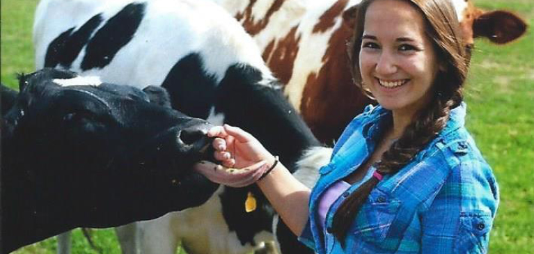 070616-intern-insights-allison-pung Allison Pung with dairy cows
