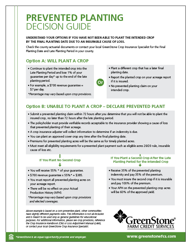 Flier of GreenStone's Prevented Planting Decision Guide for crop insurance 