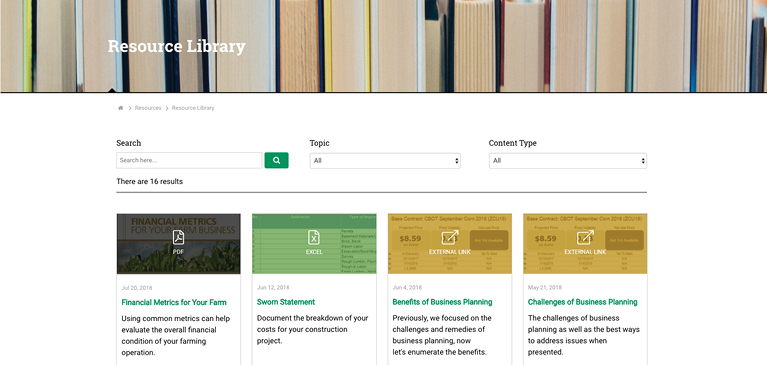 image of the resource page on the website