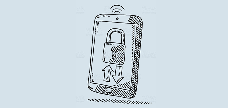 Image of Phone with lock on screen in a cycle with app images with locks indicating security 