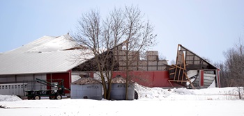 Barn with a roof collapsed