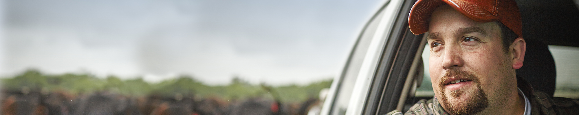 Young farmer looking out of truck window