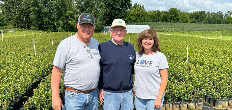 Scott, Al, and Marcy Harris take great pride in their blueberry operation