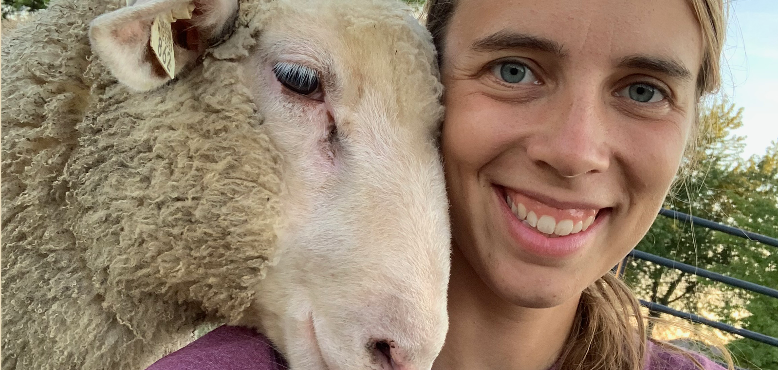 woman holding a sheep