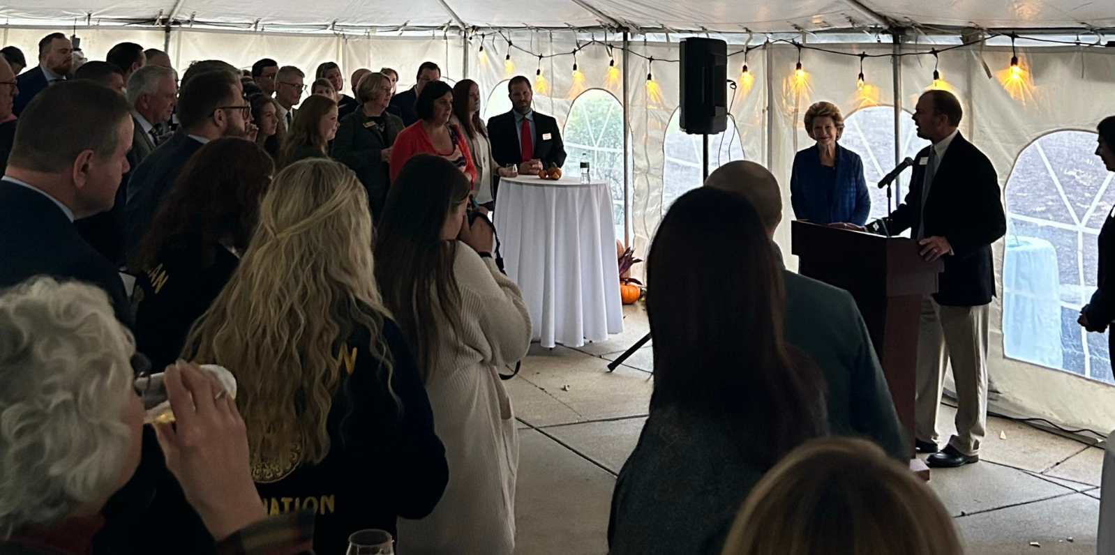   GreenStone CEO Travis Jones addresses crowd at Senator Stabenow’s recognition event.