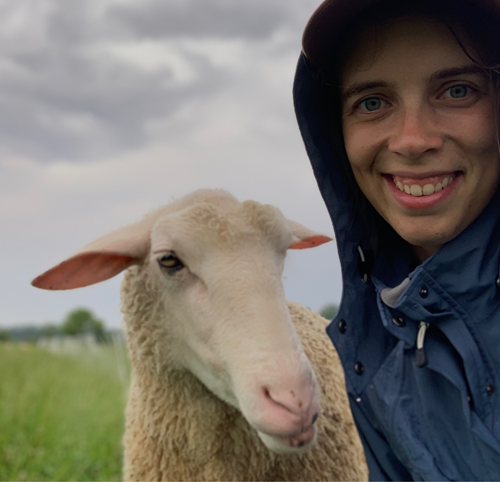 woman holding a sheep