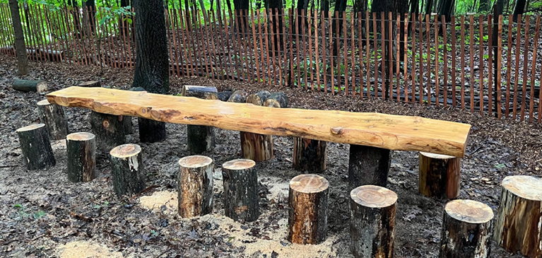 Classroom table and chairs made out of wood