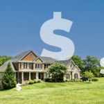 Houses with dollar sign graphics around them