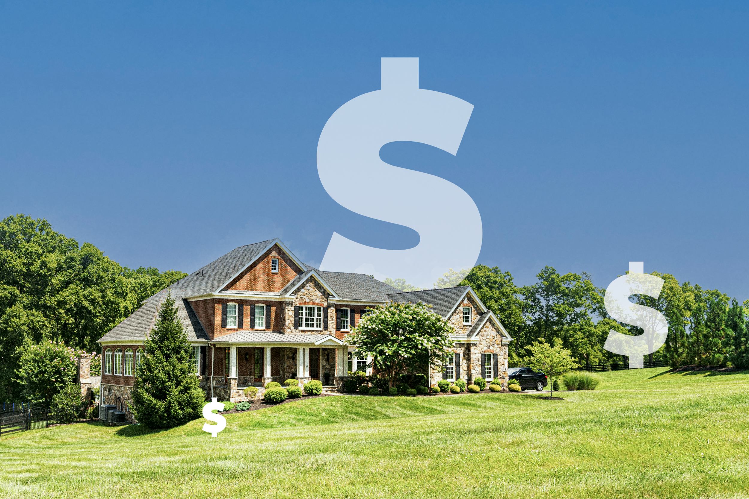 Houses with dollar sign graphics around them
