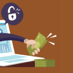 Hand reaching from computer