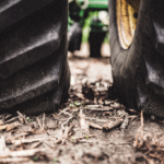 Close up of the wheel of a tractor