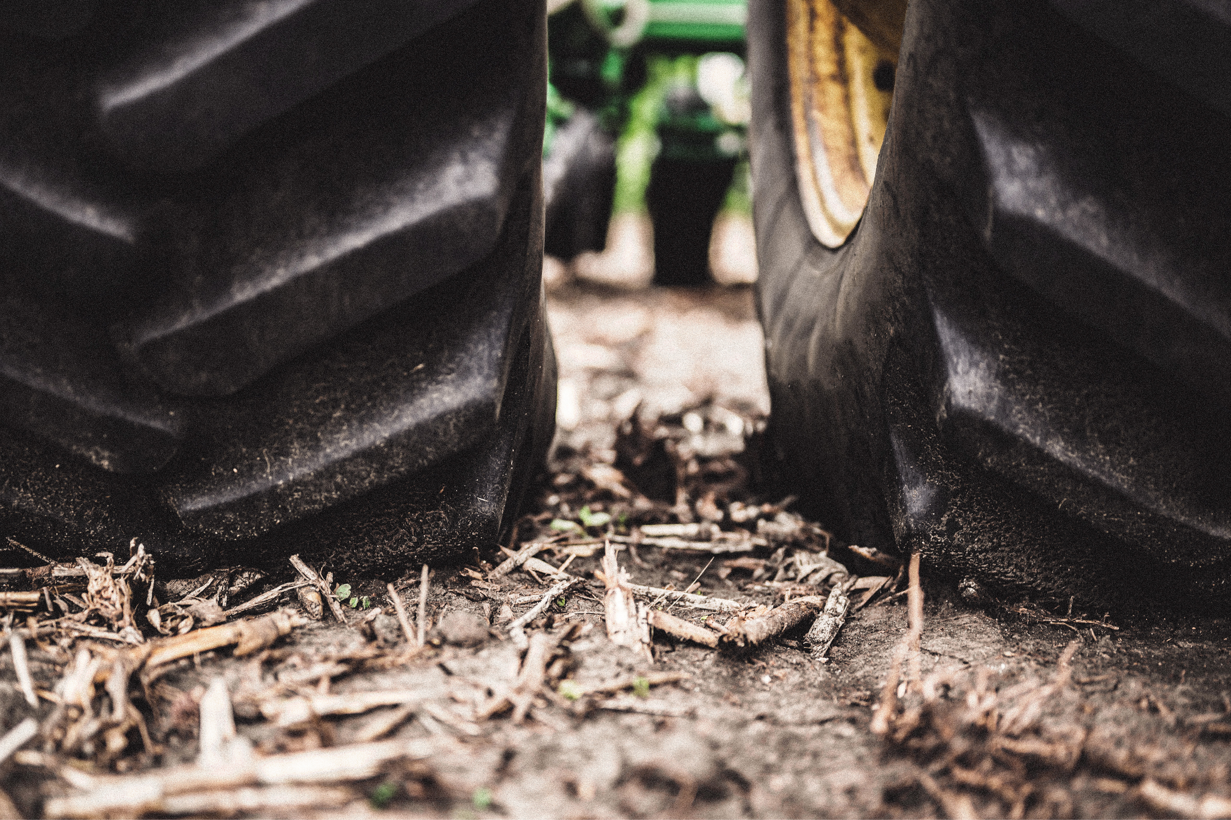 Close up of the wheel of a tractor