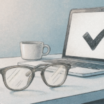 Laptop and glasses on a table