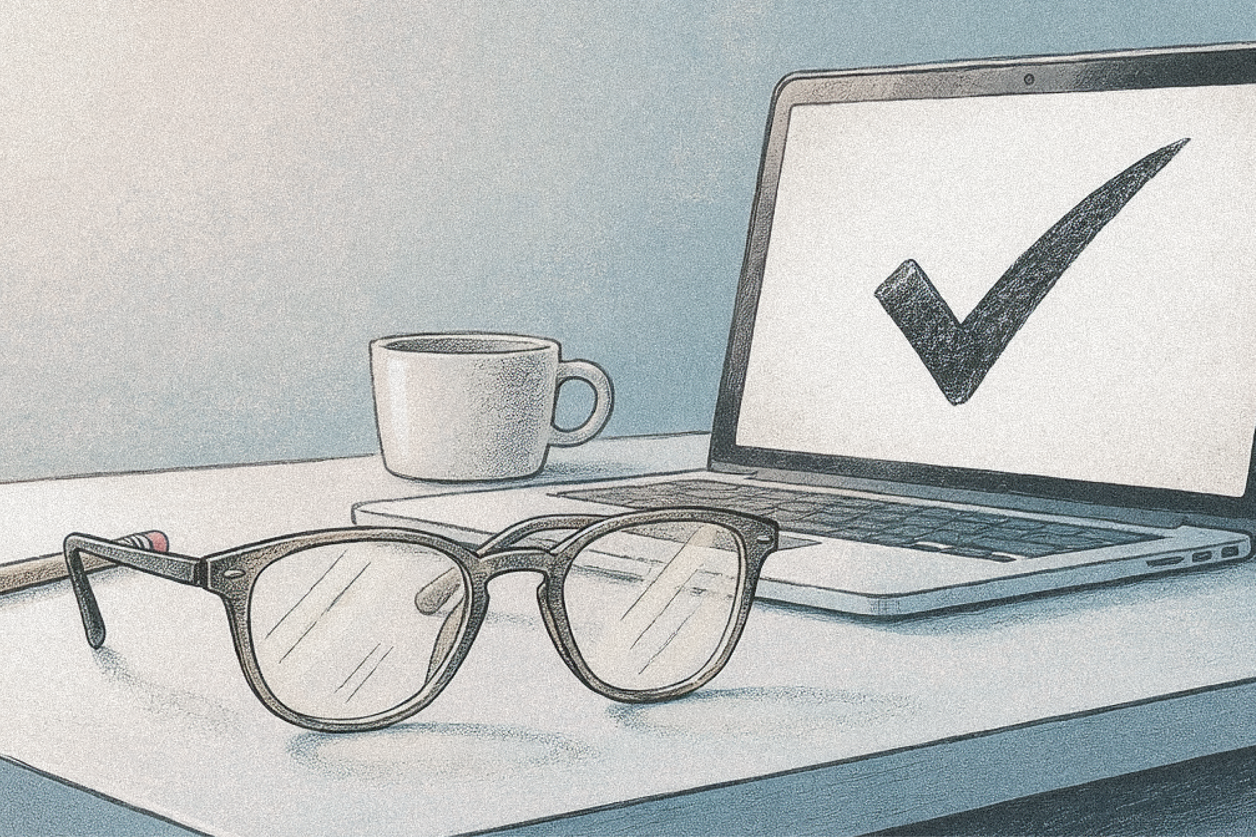 Laptop and glasses on a table